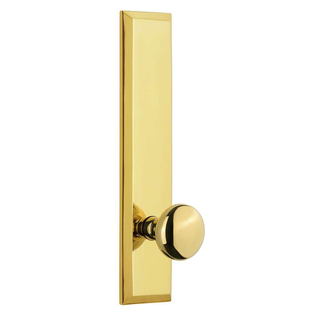 Grandeur by Nostalgic Warehouse FAVFAV Fifth Avenue Tall Plate Privacy with Fifth Avenue Knob in Lifetime Brass